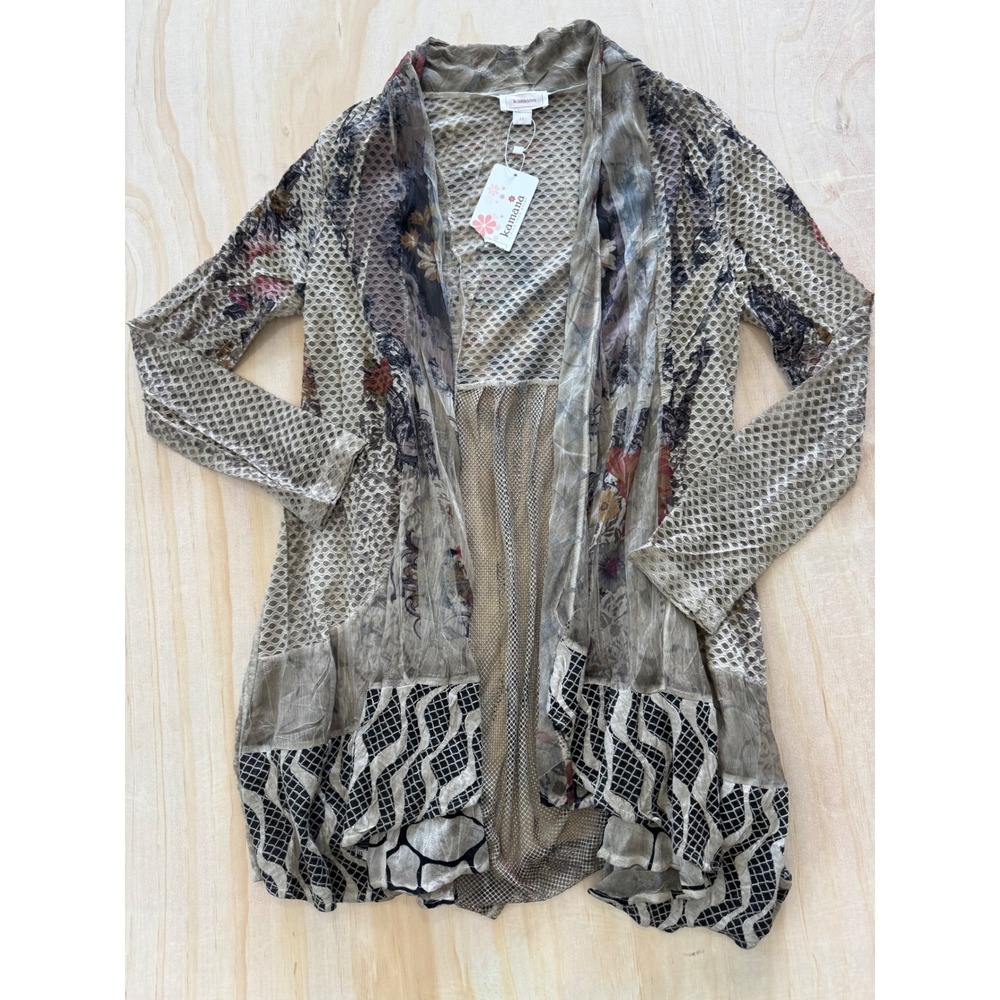 Kamana Womens M Cardigan Duster Mesh Mixed Media Floral Boho Cottagecore Indie - Picture 2 of 11